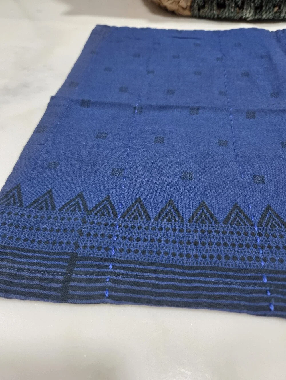 Handsewn Overdyed Artisan Napkin Set - Dark Blue With Black Design, 4 Count